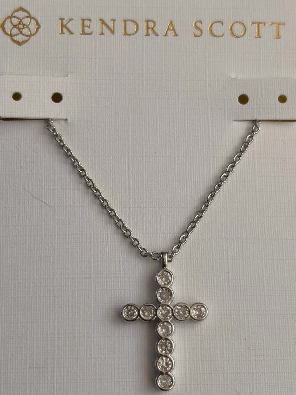 Kendra Scott Silver Cross Necklace with Clear Stones